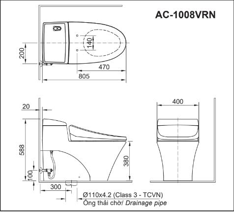Bản vẽ bồn cầu INAX AC-1008VRN 