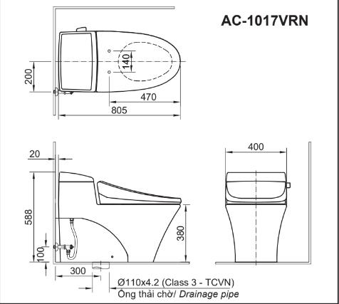 Bản vẽ bồn cầu INAX AC-1017VRN