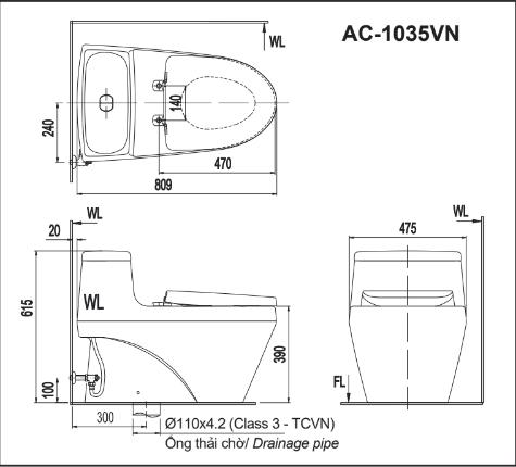Bản vẽ bồn cầu INAX AC-1035VN 1 khối