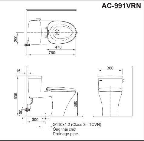 Bản vẽ bồn cầu INAX AC-991VRN