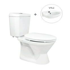 Bồn Cầu Viglacera 2 Khối VI66 Nắp Thường Kèm Lavabo VTL2