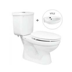 Bồn Cầu Viglacera 2 Khối VT18M Nắp Thường Kèm Lavabo VTL2