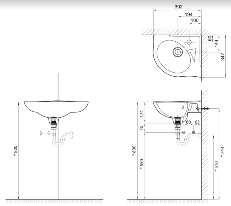 Bản vẽ kỹ thuật lavabo INAX L-281V treo góc