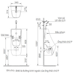 Bản vẽ bồn tiểu INAX AU-468V