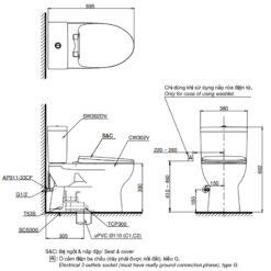 Bản vẽ kĩ thuật bồn cầu TOTO CS302DW11