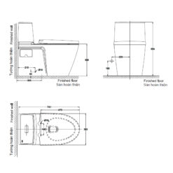 Bản vẽ kỹ thuật bồn cầu American Standard VF-1808TSW nắp rửa cơ