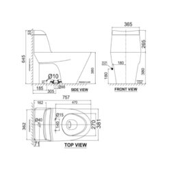 Bản vẽ kỹ thuật bồn cầu American Standard VF-2010SW nắp rửa cơ