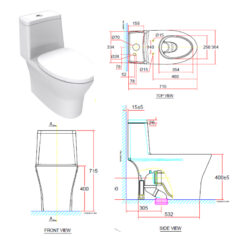 Bản vẽ kỹ thuật bồn cầu American Standard VF-2530SW nắp rửa cơ