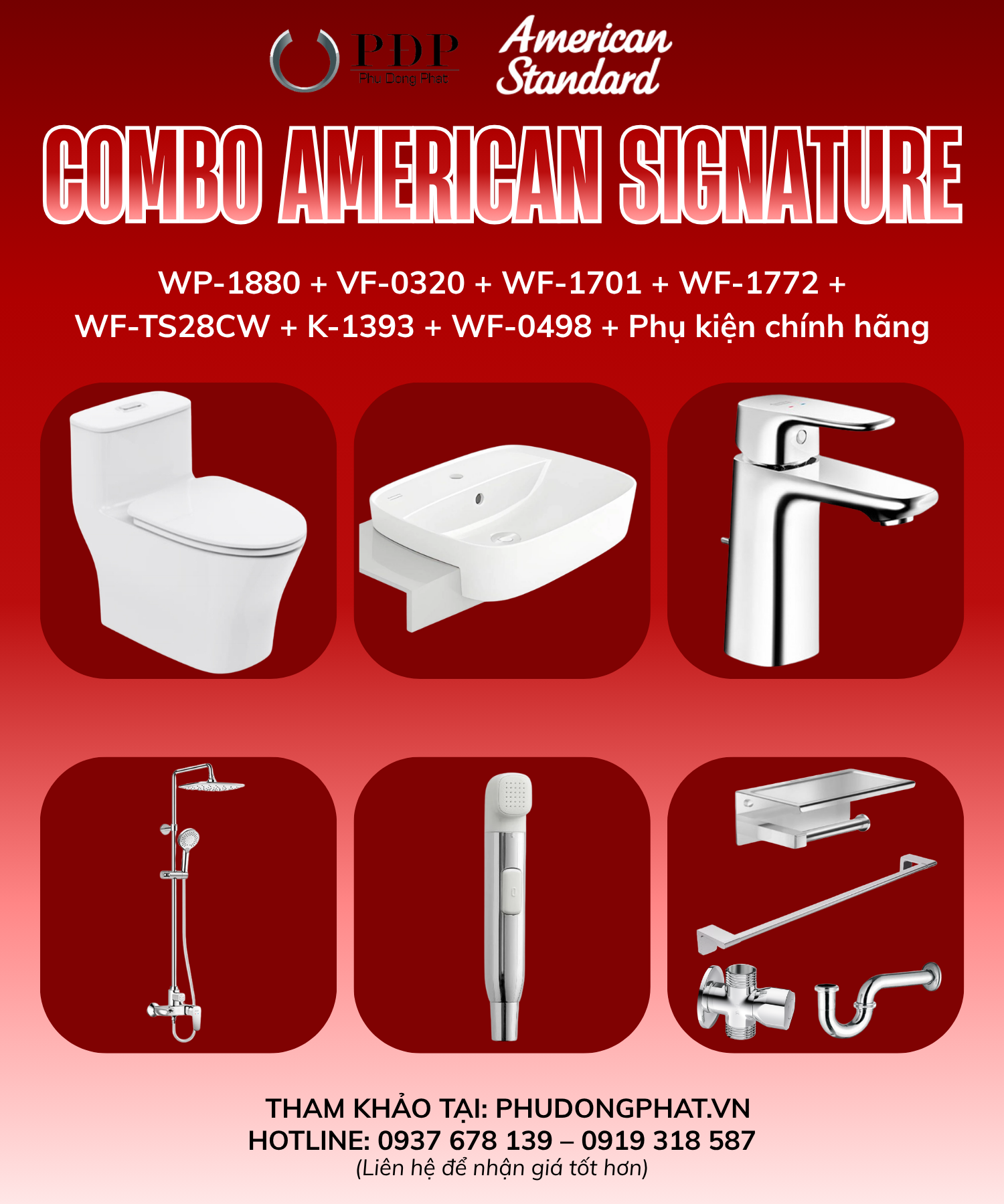 Thiết bị vệ sinh cao cấp chính hãng giá rẻ 2022 COMBO PHÒNG TẮM SIGNATURE AMERICAN STANDARD