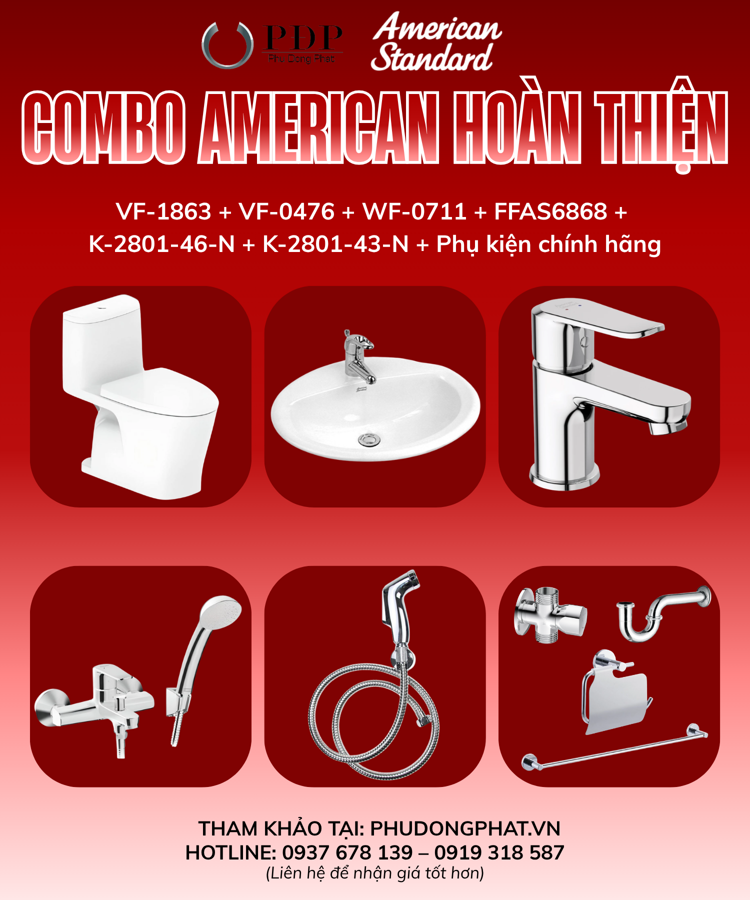 Thiết bị vệ sinh cao cấp chính hãng giá rẻ 2022 COMBO PHÒNG TẮM AMERICAN STANDARD HOÀN THIỆN