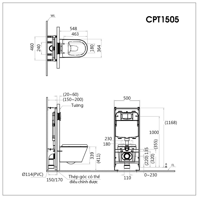 Thiết bị vệ sinh cao cấp chính hãng giá rẻ 2022 BỒN CẦU TREO TƯỜNG NẮP RỬA ĐIỆN TỬ CAESAR CPT1505/TAF060 - Ảnh 2