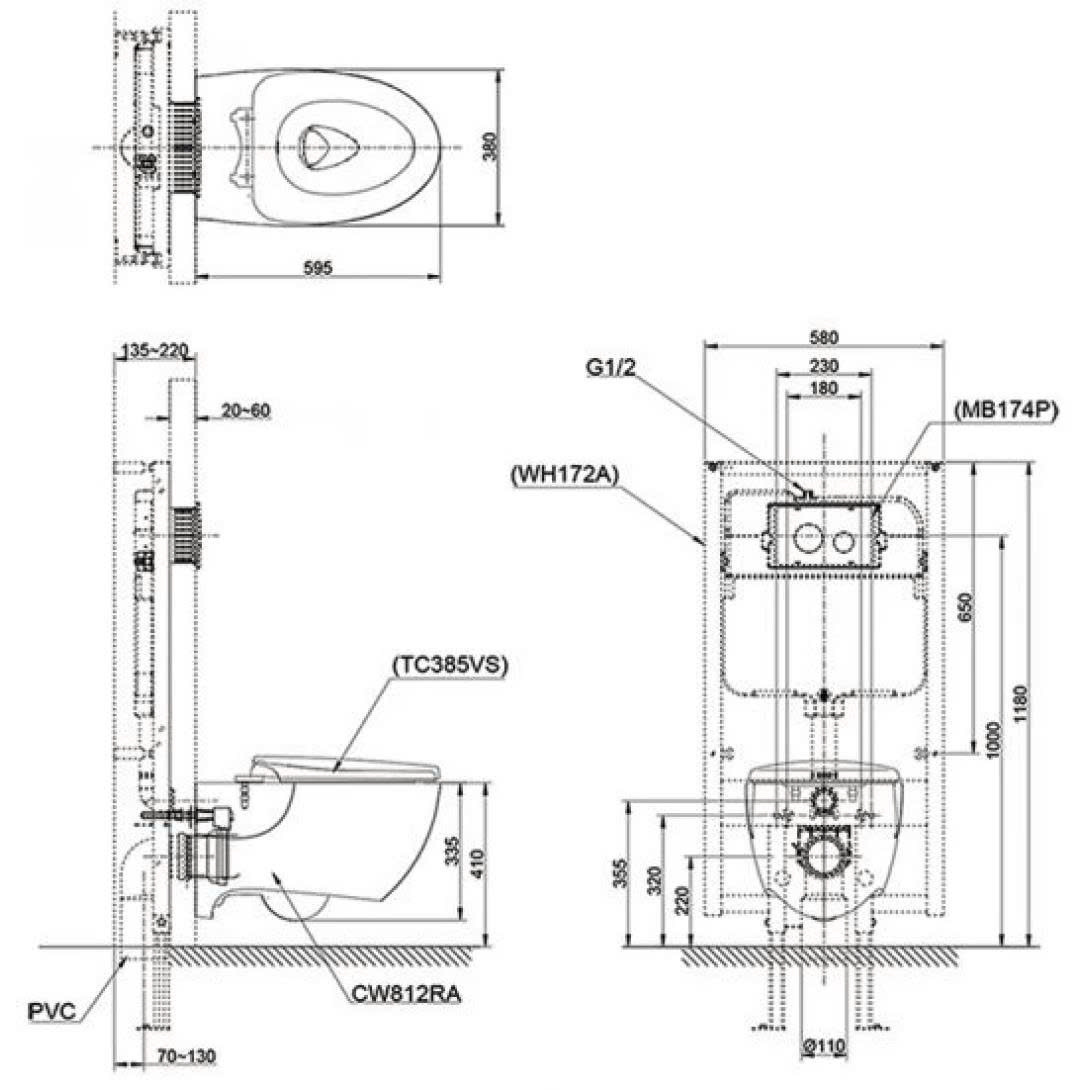 Thiết bị vệ sinh cao cấp chính hãng giá rẻ 2022 Bồn Cầu Treo Tường TOTO CW812RA - Ảnh 2