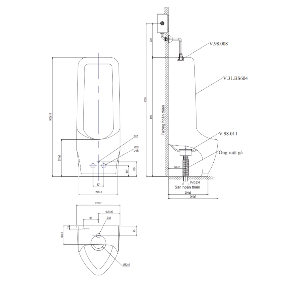 Thiết bị vệ sinh cao cấp chính hãng giá rẻ 2022 BỒN TIỂU NAM ĐẶT SÀN VIGLACERA BS604 - Ảnh 2