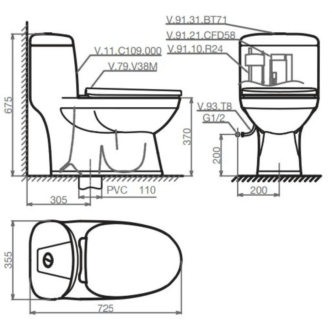 Thiết bị vệ sinh cao cấp chính hãng giá rẻ 2022 BỒN CẦU 1 KHỐI KÈM VÒI XỊT VIGLACERA C109 (NẮP ÊM) - Ảnh 2