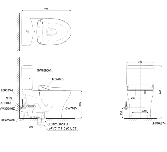 Thiết bị vệ sinh cao cấp chính hãng giá rẻ 2022 Bồn Cầu ToTo 2 Khối Nắp Rửa Cơ CS769DRE2 - Ảnh 2