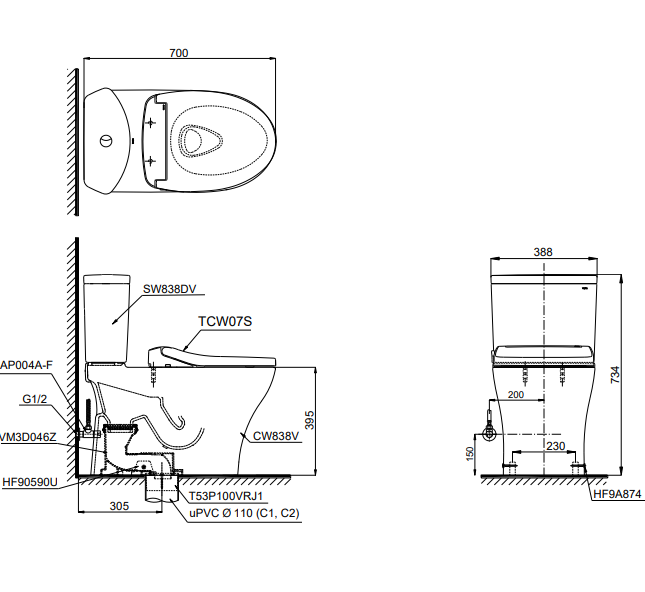 Thiết bị vệ sinh cao cấp chính hãng giá rẻ 2022 Bồn Cầu ToTo 2 Khối Nắp Rửa Cơ CS838DE2 - Ảnh 2