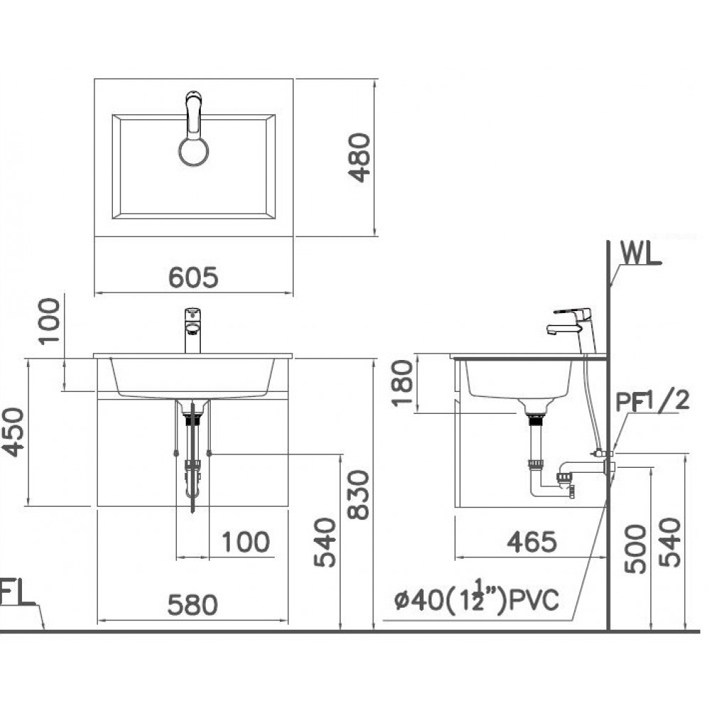 Thiết bị vệ sinh cao cấp chính hãng giá rẻ 2022 BỘ TỦ CHẬU TREO TƯỜNG CAESAR LF5017/EH05017AV - Ảnh 2