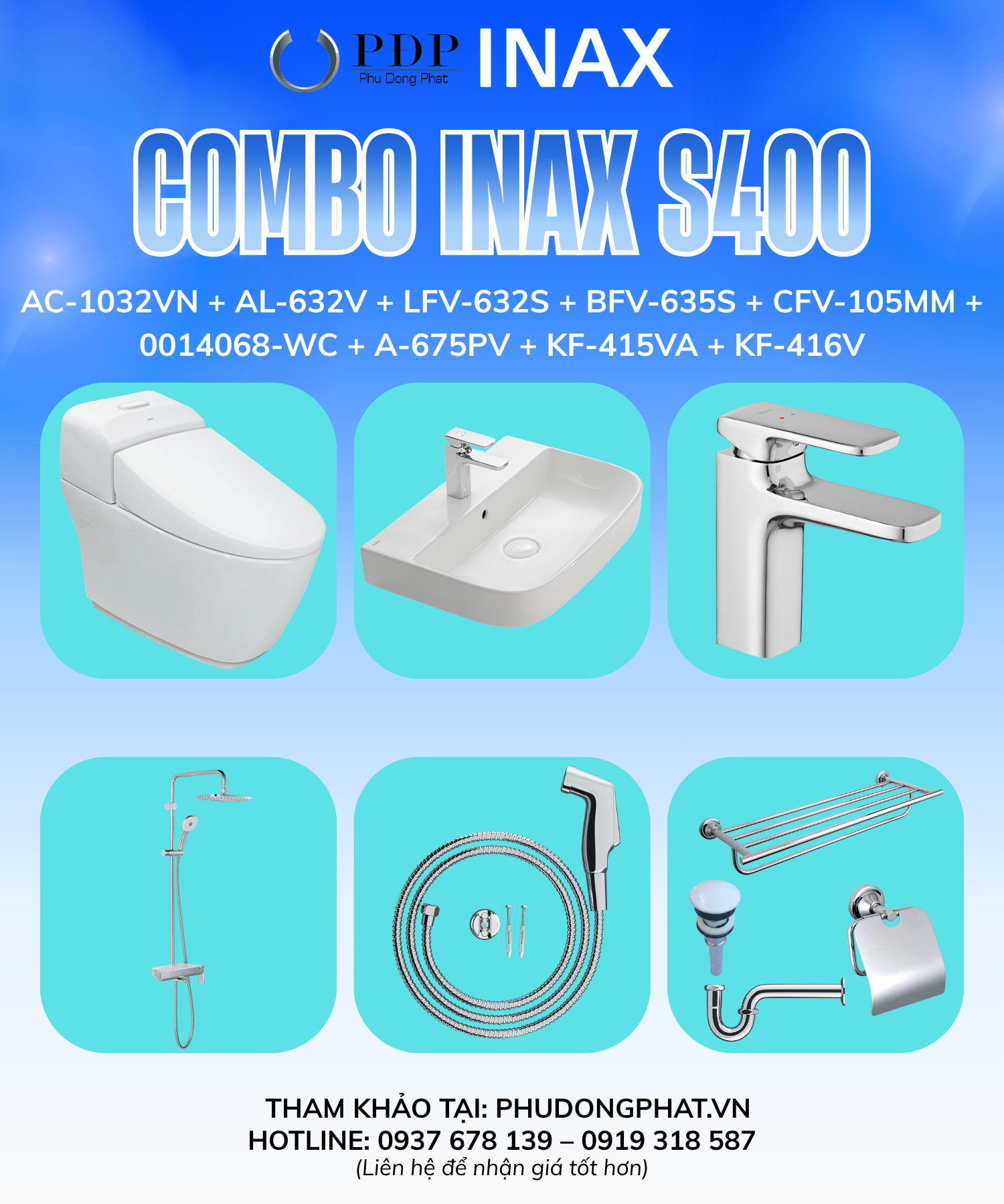 Thiết bị vệ sinh cao cấp chính hãng giá rẻ 2022 COMBO PHÒNG TẮM INAX S400