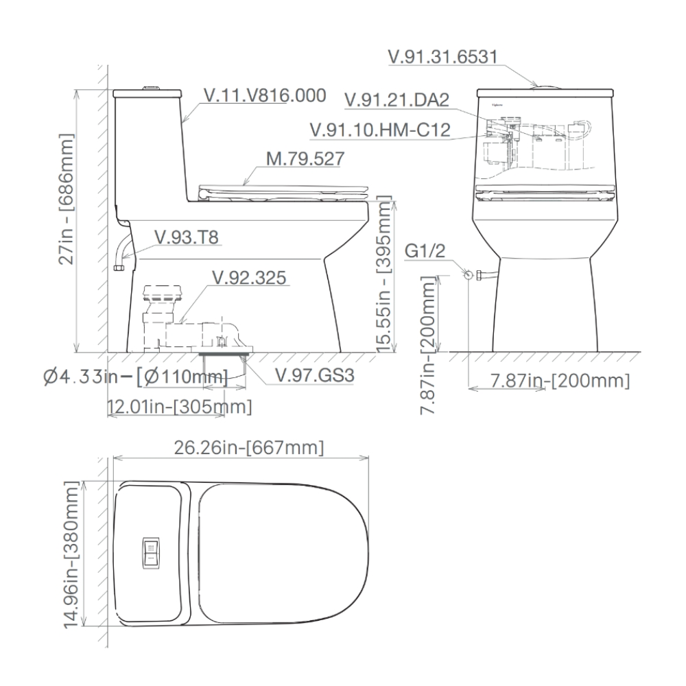 Thiết bị vệ sinh cao cấp chính hãng giá rẻ 2022 BỒN CẦU 1 KHỐI KÈM VÒI XỊT VIGLACERA V816 (NẮP ÊM) - Ảnh 2