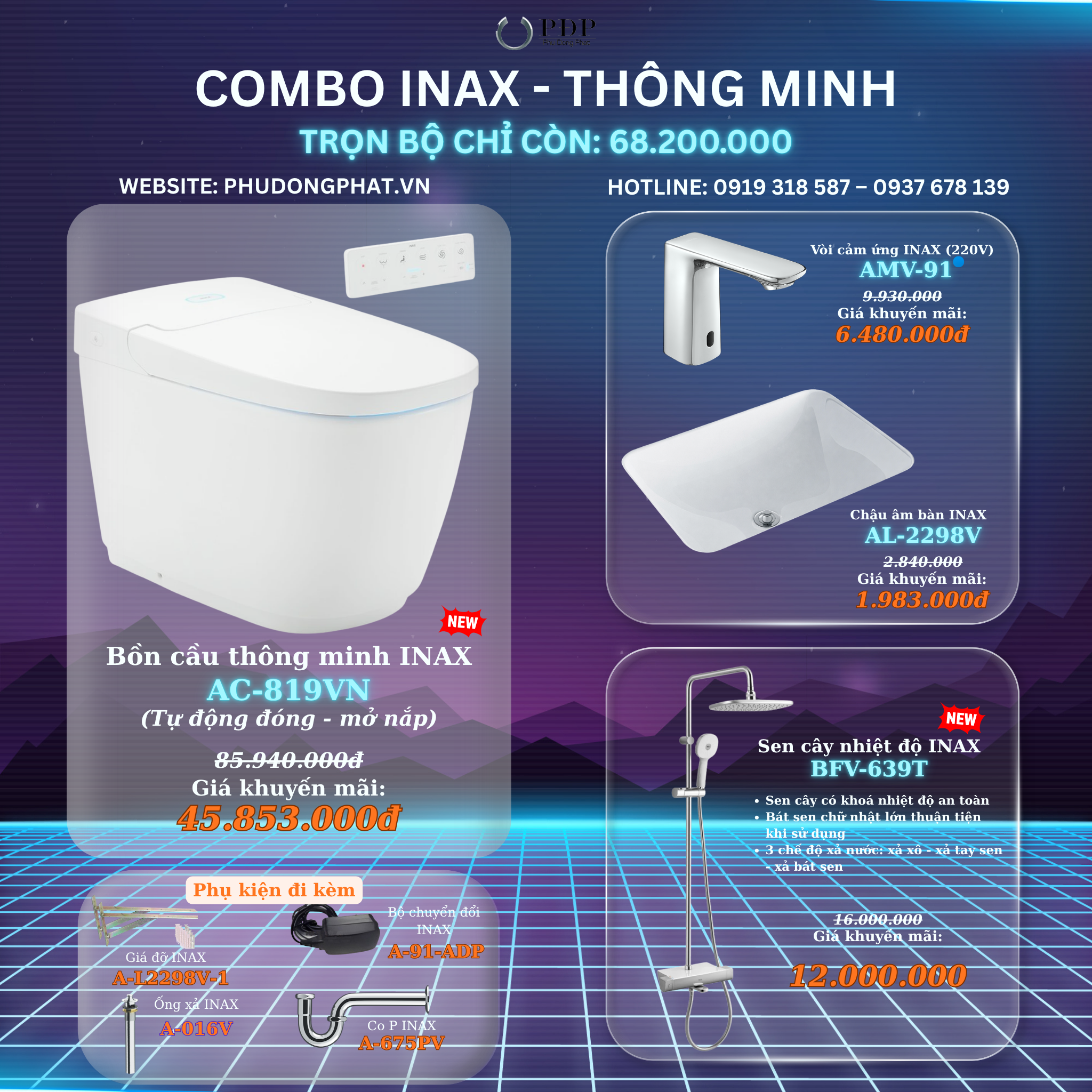 Thiết bị vệ sinh cao cấp chính hãng giá rẻ 2022 COMBO PHÒNG TẮM INAX - THÔNG MINH