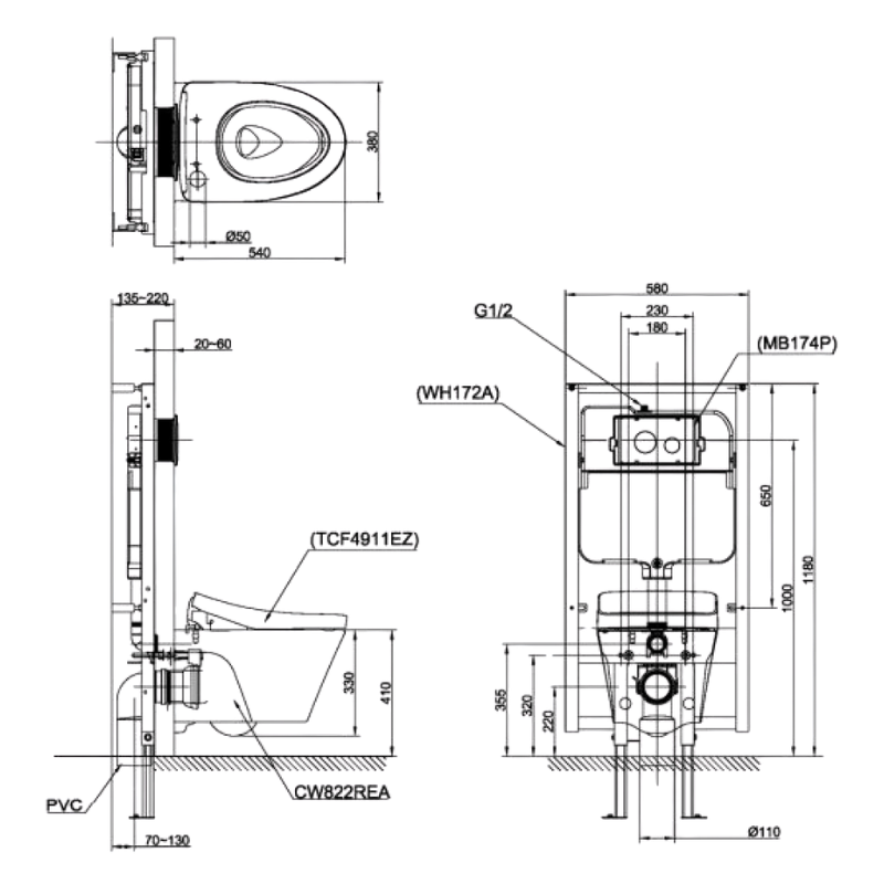 Thiết bị vệ sinh cao cấp chính hãng giá rẻ 2022 Bồn Cầu Nắp Điện Tử Treo Tường TOTO CW822REA/TCF4911EZ/WH172AT/TCA465/MB175M#SS - Ảnh 2