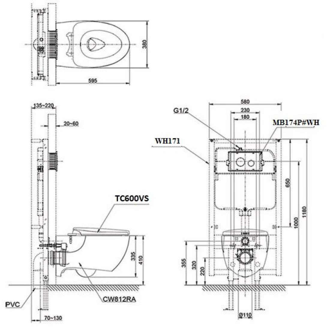 Thiết bị vệ sinh cao cấp chính hãng giá rẻ 2022 Bồn Cầu Treo Tường TOTO CW812RA/TC600VS/WH171A/MB174P#WH - Ảnh 2