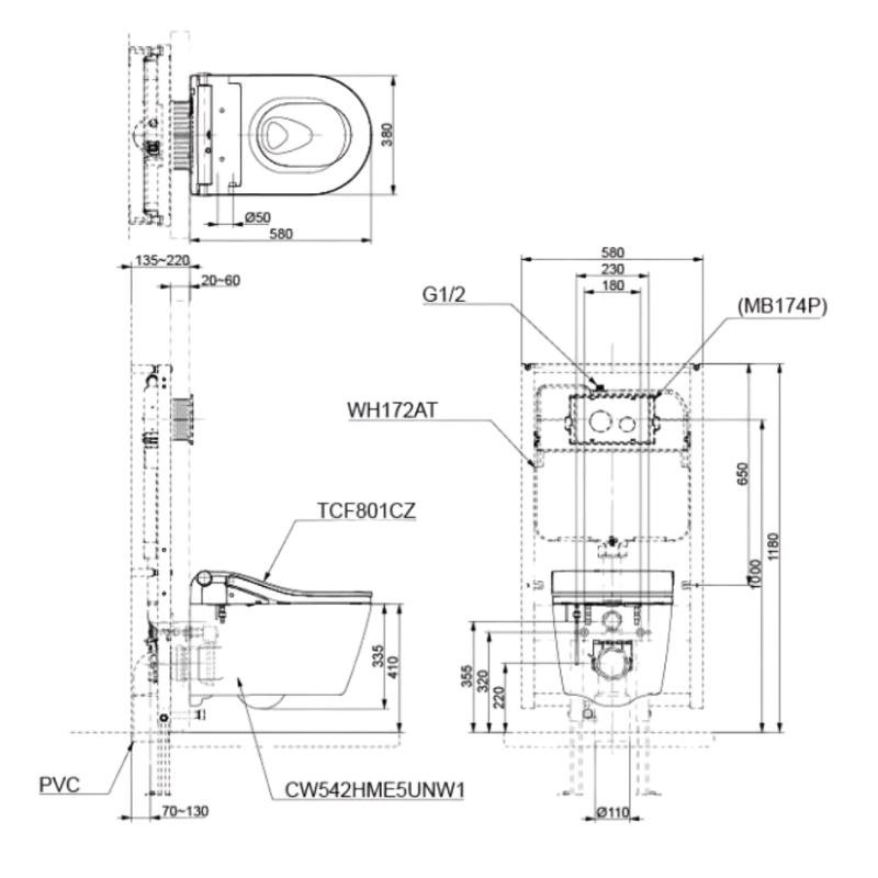Thiết bị vệ sinh cao cấp chính hãng giá rẻ 2022 Bồn Cầu Treo Tường TOTO CW542HME5UNW1/TCF801CZ/WH172AT/MB175M#SS - Ảnh 2