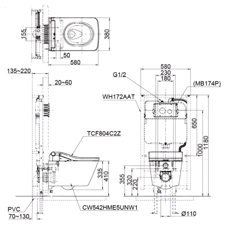 Thiết bị vệ sinh cao cấp chính hãng giá rẻ 2022 Bồn Cầu Treo Tường TOTO CW522EA/TCF803CZ/WH172AT/MB171M#SS - Ảnh 2