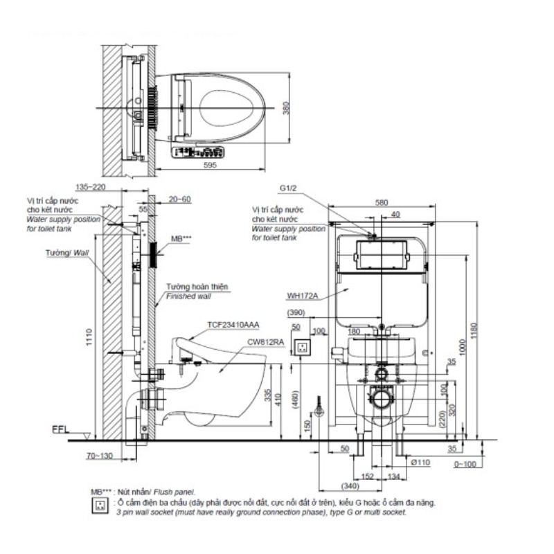 Thiết bị vệ sinh cao cấp chính hãng giá rẻ 2022 Bồn Cầu Treo Tường TOTO CW812RA#W TCF23410AAA#NW1 WH172A MB174P#WH - Ảnh 2