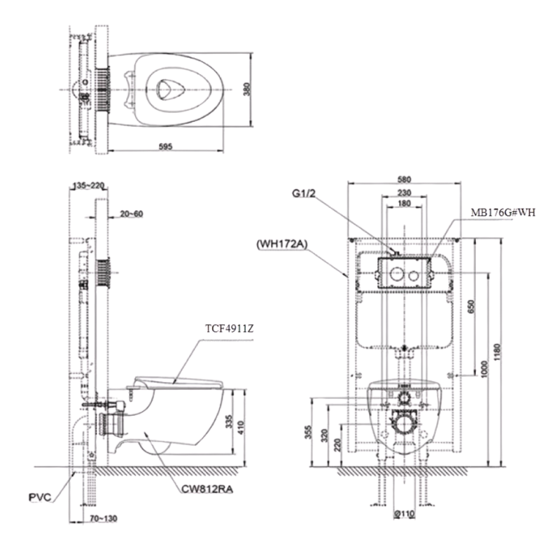 Thiết bị vệ sinh cao cấp chính hãng giá rẻ 2022 Bồn Cầu Treo Tường TOTO CW812RA/TCF4911Z/WH172A/MB176G#WH - Ảnh 2