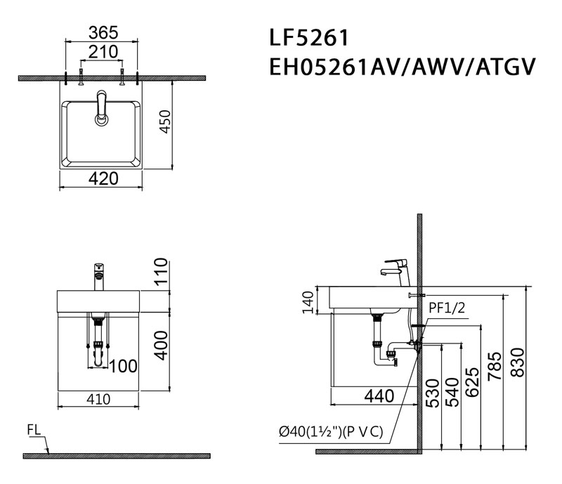 Thiết bị vệ sinh cao cấp chính hãng giá rẻ 2022 BỘ TỦ CHẬU TREO TƯỜNG CAESAR LF5261/EH05261AWV - Ảnh 2