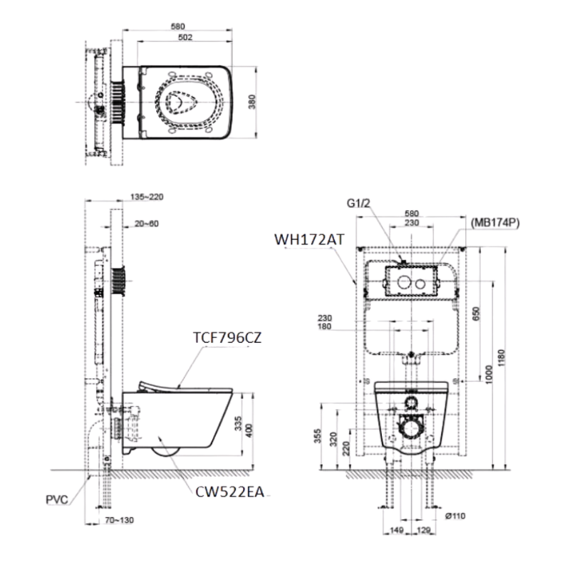 Thiết bị vệ sinh cao cấp chính hãng giá rẻ 2022 Bồn Cầu Treo Tường TOTO CW522EA/TCF796CZ/WH172AT/MB171M#SS - Ảnh 2