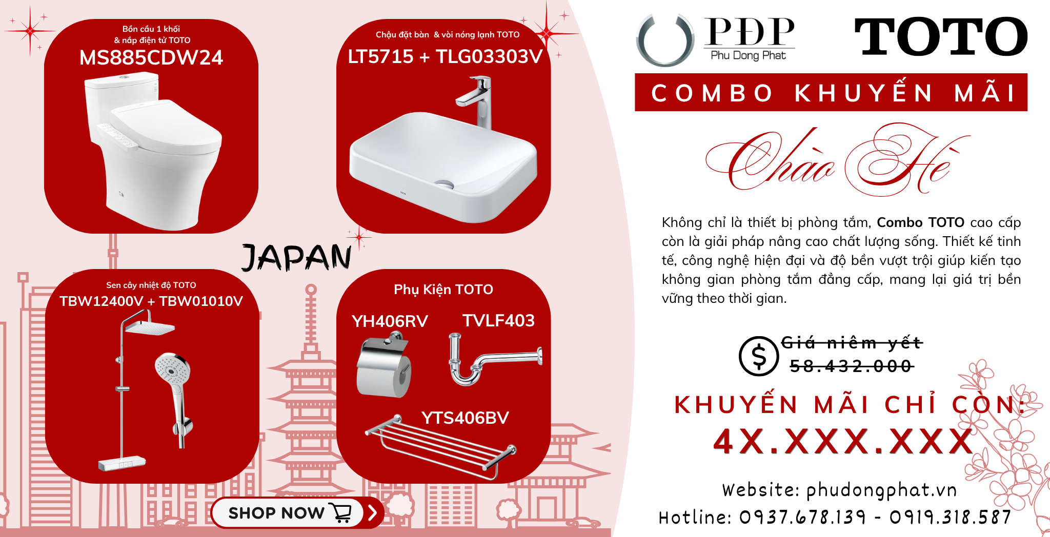 Thiết bị vệ sinh cao cấp chính hãng giá rẻ 2022 COMBO THIẾT BỊ VỆ SINH TOTO - WELCOME SUMMER
