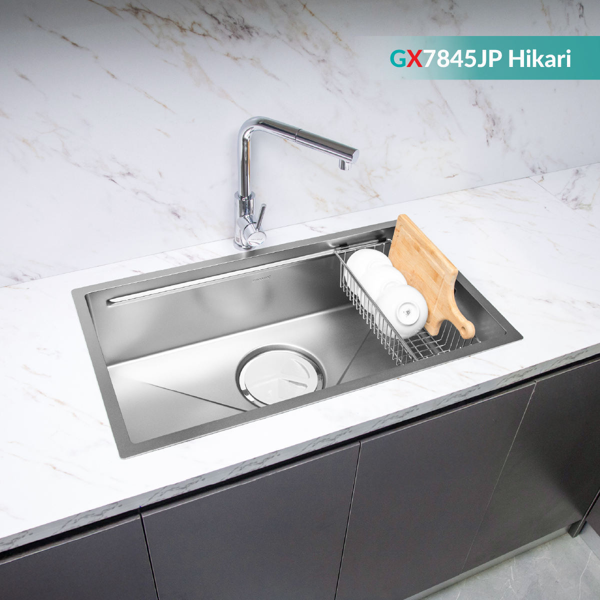 Thiết bị vệ sinh cao cấp chính hãng giá rẻ 2022 CHẬU RỬA CHÉN 1 HỘC GRAND X GX7845JP - Ảnh 2