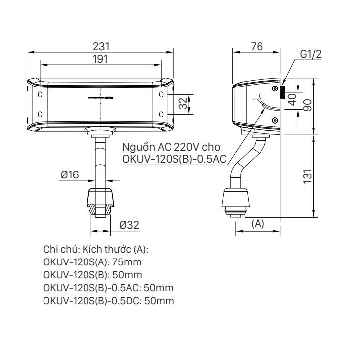 Thiết bị vệ sinh cao cấp chính hãng giá rẻ 2022 VAN XẢ TIỂU CẢM ỨNG INAX OKUV-120S(B)-0.5AC - Ảnh 2