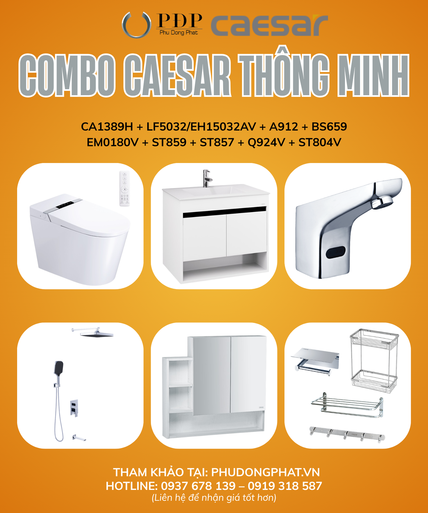 Thiết bị vệ sinh cao cấp chính hãng giá rẻ 2022 COMBO PHÒNG TẮM CAESAR THÔNG MINH