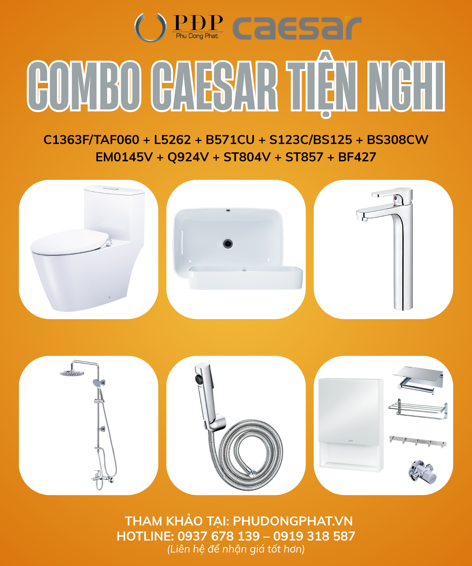 Thiết bị vệ sinh cao cấp chính hãng giá rẻ 2022 COMBO PHÒNG TẮM CAESAR TIỆN NGHI